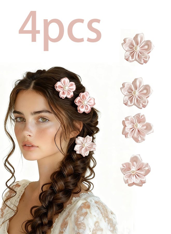 Hair Claw Clips Flower Alligator Hair Clips Pink Hairpin Pearl Hair Barrettes Hold Non Slip Sweet Mental Hairpin for Women and Girl Holiday Accessory Hair Decoration4Pcs - Image 1